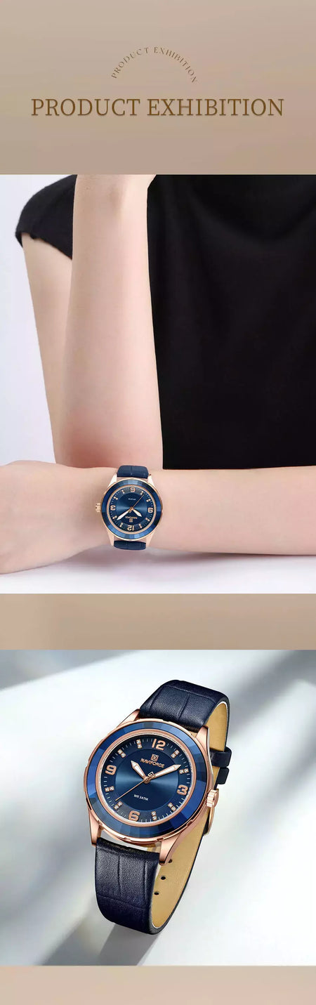 NAVIFORCE-Relógio de couro simples feminino, relógios de pulso casuais, relógio de quartzo feminino, original, nova moda