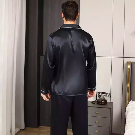 Conjunto de pijama com cardigã de manga comprida masculino, monocromático, lapela, casual, roupa de casa simples, pijamas, plus size, juventude, outono, inverno, 2 peças, conjunto