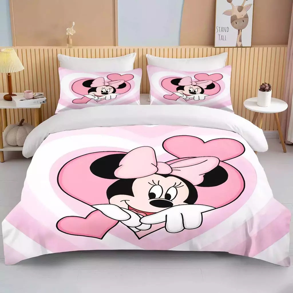 Disney-Minnie Mouse Impresso Conjunto de Cama para Crianças e Adultos, Capa de Edredão, Consolador, Fronha, Rosa, Rei, Amor, Desenhos Animados, Meninos, Meninas, Adultos, Presente