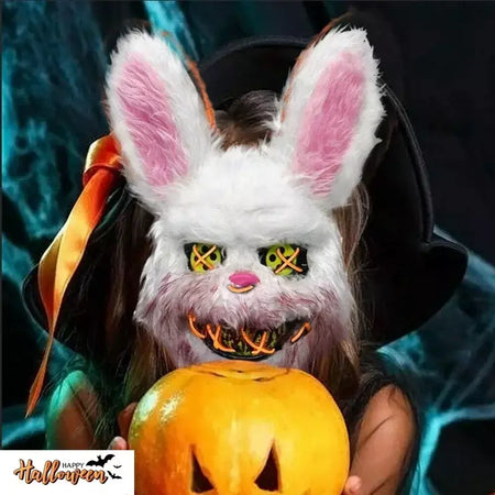 Nova luz led halloween cosplay máscara facial festa mostrar palco maquiagem horror sangrento coelho urso máscara dos desenhos animados carnaval cabeça capa