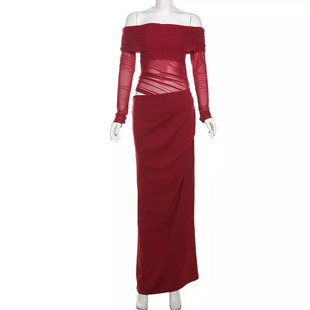 Oco sexy vestido longo feminino um ombro malha transparente festa noite vestido de malha verão moda cor sólida maxi vestidos