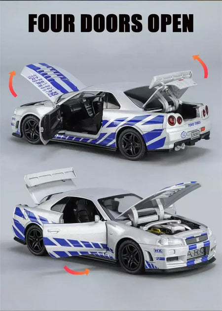 1:32 gtr r34 skyline simulação de liga rápida modelo de carro diecasts & veículos de brinquedo e carros furiosos decoração brinquedos para crianças menino