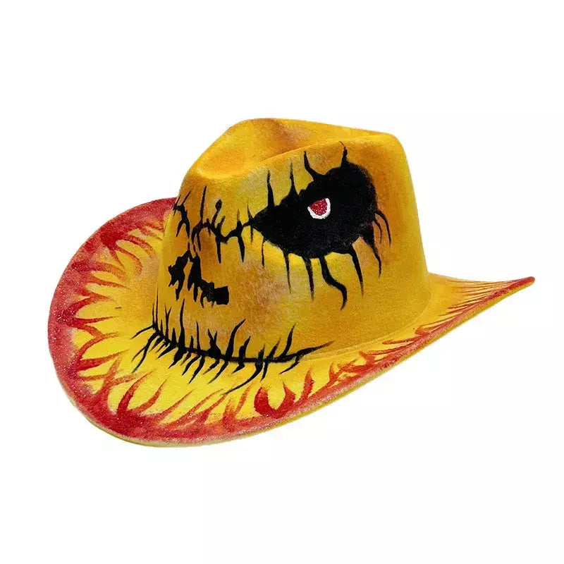 Chapéu de festa de Halloween, desempenho de máscaras coloridas pintadas à mão, adereço de festival fantasma, chapéu de cowboy de Natal