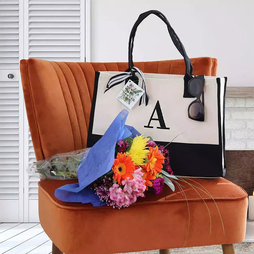 Sacola de lona feminina, sacola inicial de viagem, bolsa de maquiagem com zíper, alça ajustável personalizada, dia das mães, presente de aniversário