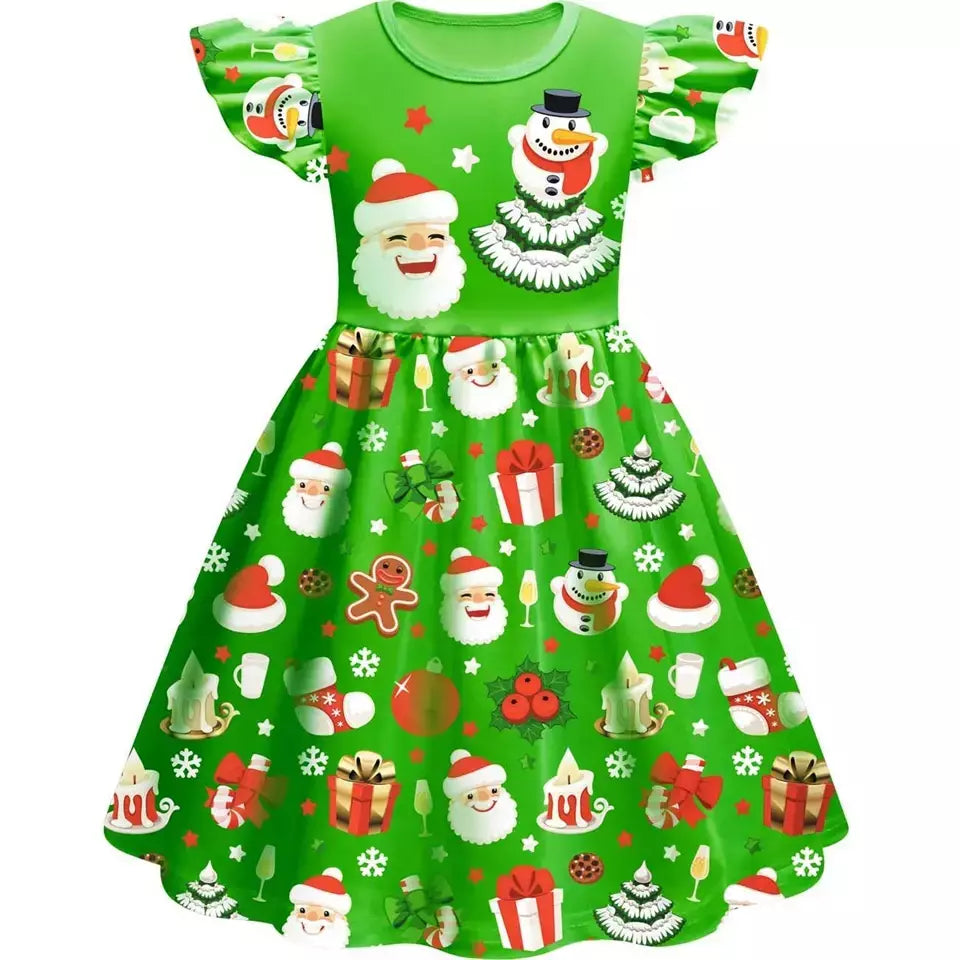 Novo natal meninas vestido carta papai noel impressão carnaval festa crianças roupas de natal masquerade desempenho roupas infantis