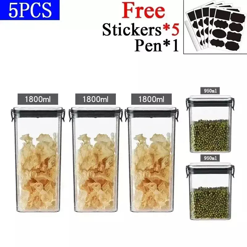 Conjuntos de cozinha empilháveis selados, 460-1800ml, caixa de plástico para armazenamento de alimentos, garrafa multigrãos, frutas secas, chá, recipientes de armazenamento