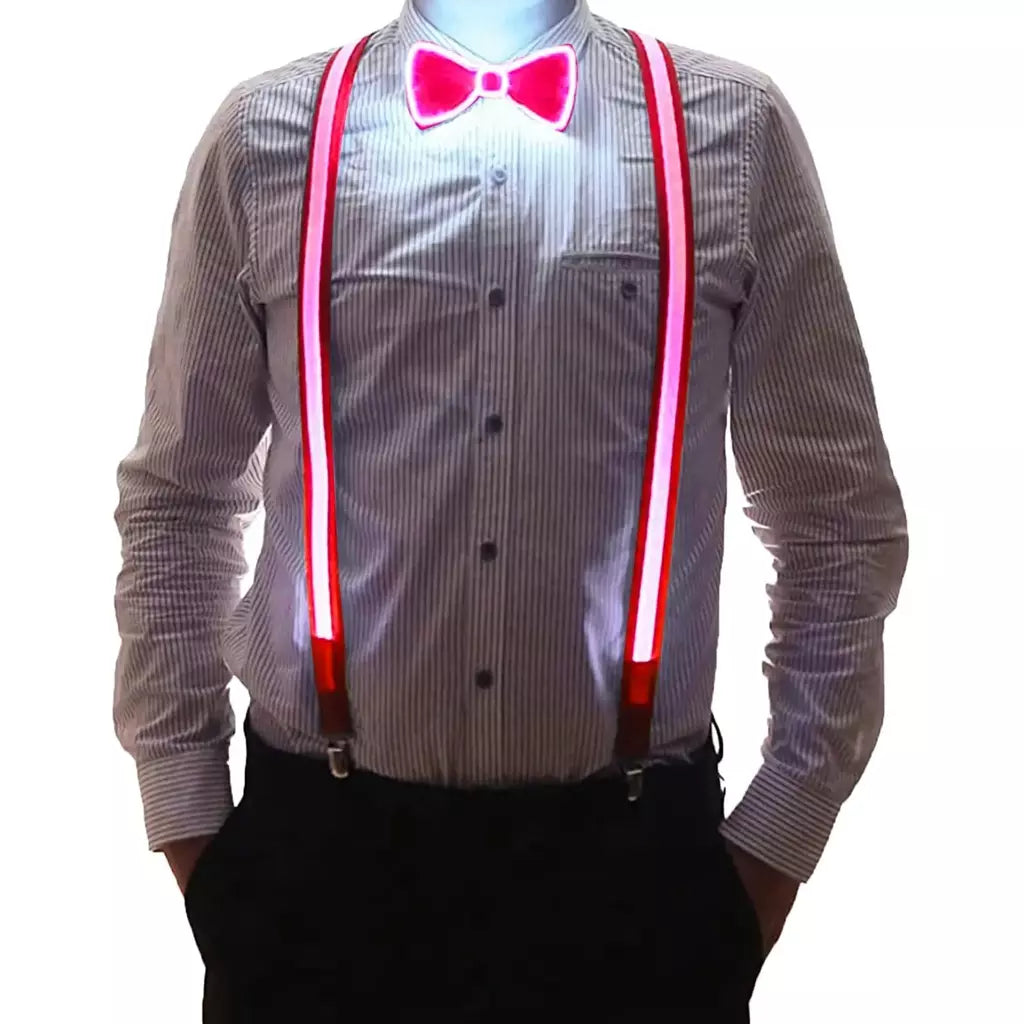 Suspensório de led iluminado com laço de led, cinto iluminado com clipes, novidade vintage, suspensório elástico ajustável para clube patry