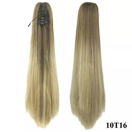 Longo reto sintético rosa ombre extensão do cabelo peruca garra rabo de cavalo pônei fada cauda falso peças de cabelo clipe na peruca