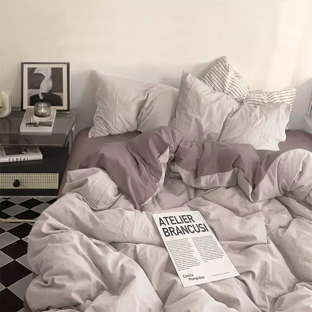 YanYangTian-Roupa de cama, Algodão lavado, 4 peças, Conjunto de lençóis, Conforto, Sólido, Natal, Casal, Capa de edredão