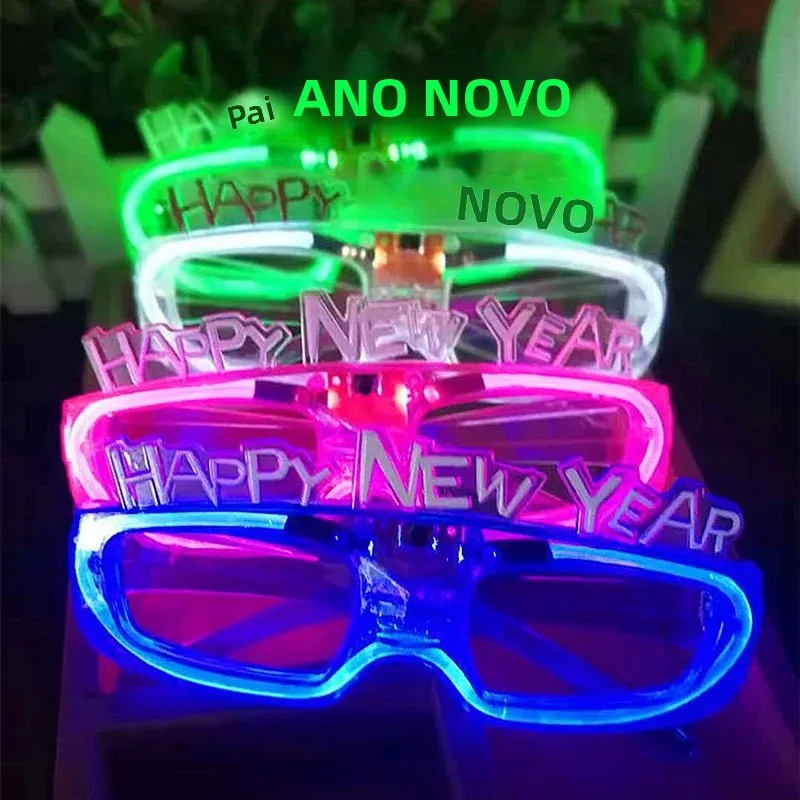 Feliz ano novo led piscando óculos brilhantes iluminar crianças brinquedos brilho festa decoração suprimentos natal