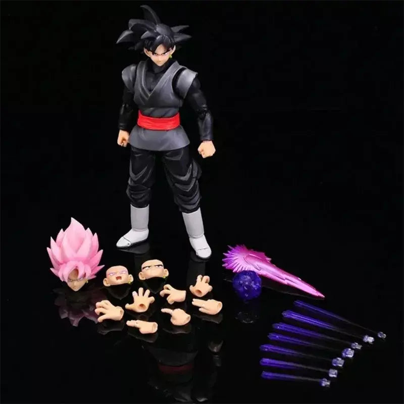 Novo 14cm anime dragon ball preto goku zamasu figura de ação super saiyan filme versão dbz modelo com vários acessórios brinquedos