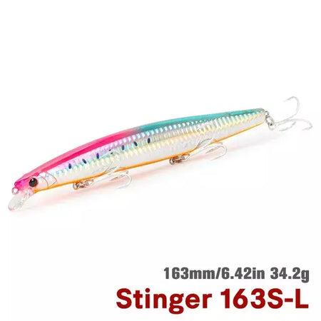 TSURIKNOYA-STINGER 163S-Ultra Long Casting Saltwater Sinking Minnow, Iscas de Pesca, Iscas Artificiais Duras para Robalo, 163mm, 34.2g