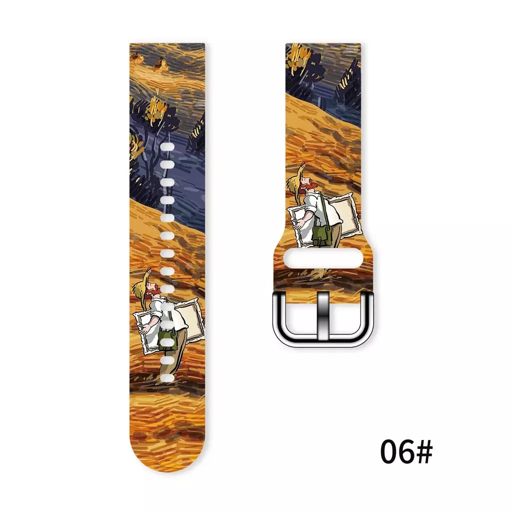 Pulseira impressa série van gogh de 20mm para samsung galaxy watch 7/6/5 40mm 44mm pulseira substituível para xiaomi huawei amazfit