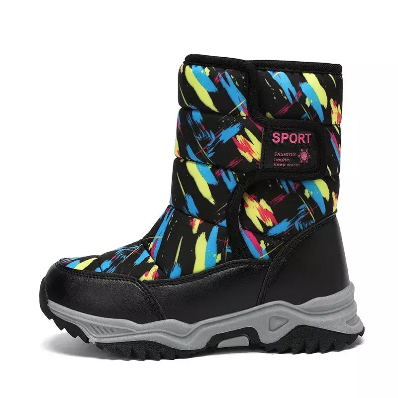 2023 inverno crianças sapatos de pelúcia tecido impermeável antiderrapante sapatos da menina sola de borracha botas de neve moda quente botas ao ar livre