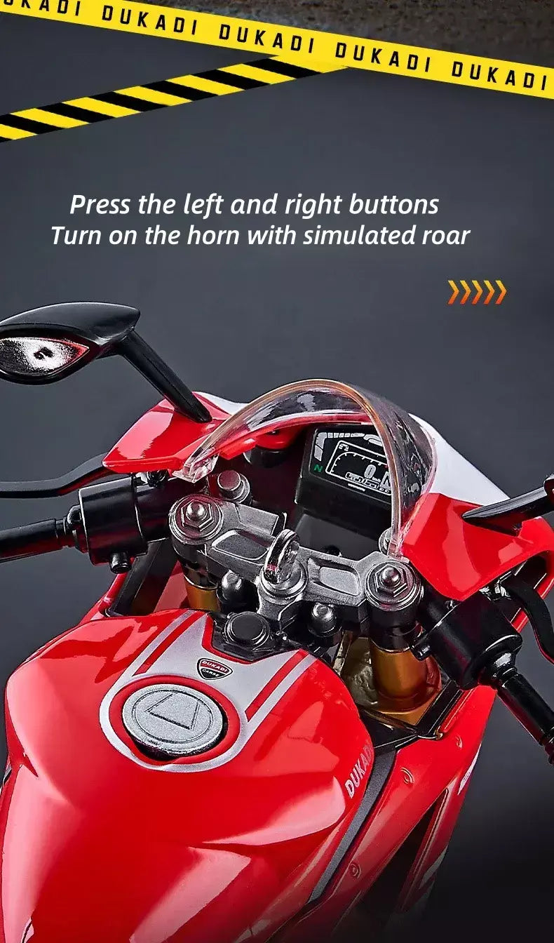 Chave começo 1:9 1199 panigale liga esportes modelo de motocicleta diecast pista corrida modelo de motocicleta com spray som luz crianças brinquedos