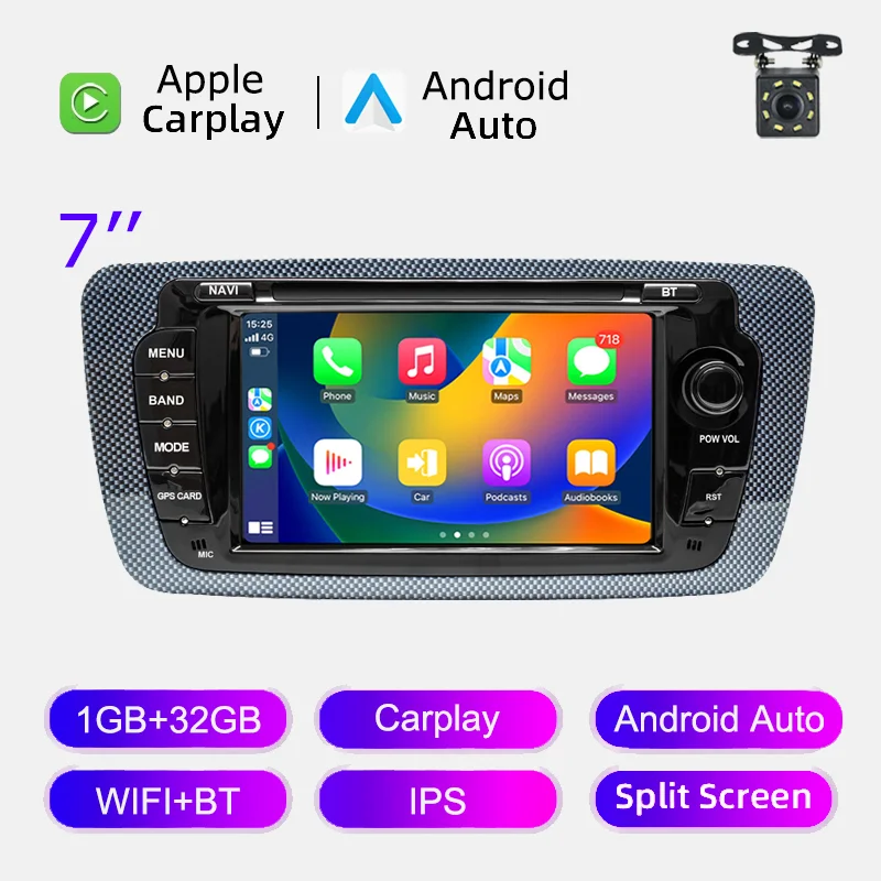 Rádio automotivo sem fio carplay android auto para seat ibiza 6j 2009 - 2013 4g wifi multimídia navegação gps 2din 7 "unidade principal estéreo