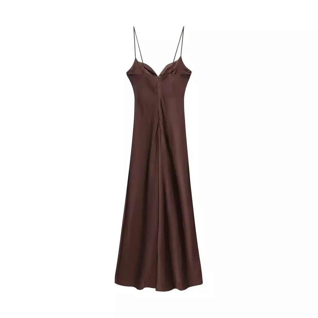 2025 verão novos produtos temperamento feminino sexy cetim texturizado vestido moda sexy suspender vestido
