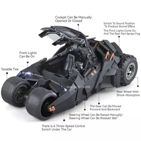 Grande escala 1:18 batmobile modelo de carro brinquedo o cavaleiro das trevas trilogia som luz deslizante spray liga veículos modelos ornamentos presentes