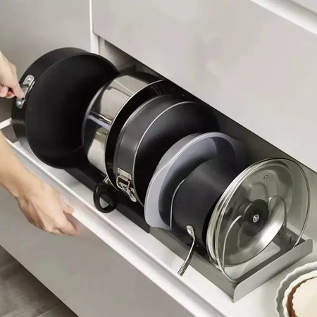Novo rack de panela telescópico de 6 grades, organizador de panelas, suporte de armário que economiza espaço para panelas, panelas e tampas, mantenha sua cozinha pura e arrumada