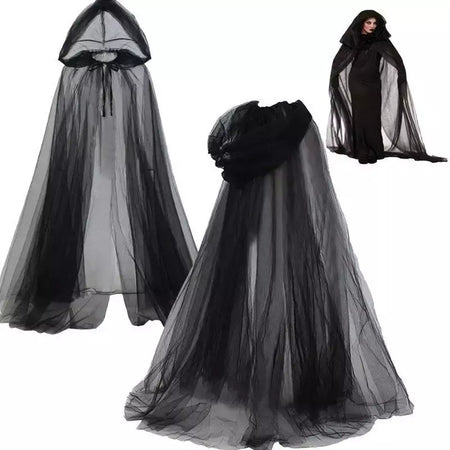 Preto nupcial xale bruxa vampiro cosplay manto halloween capa dupla jogo festa traje adereços férias vestir-se