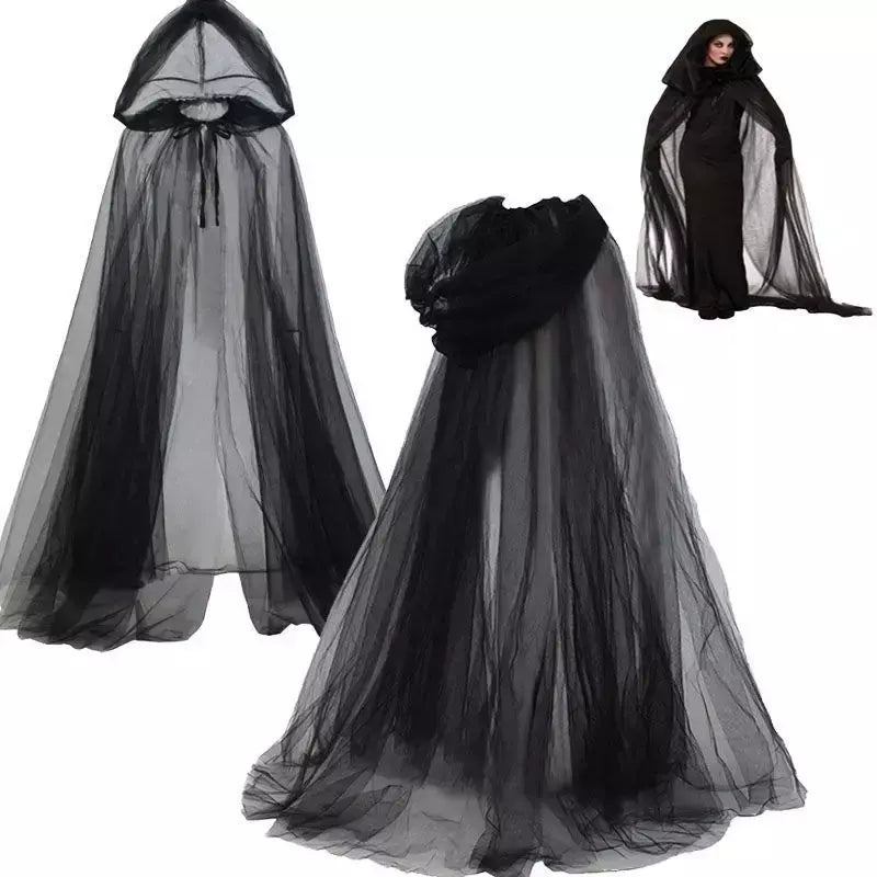 Preto nupcial xale bruxa vampiro cosplay manto halloween capa dupla jogo festa traje adereços férias vestir-se