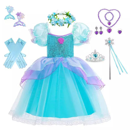 Menina sereia vestido para crianças festa de aniversário princesa cosplay traje ariel halloween fantasia roupas verão elegante vestido