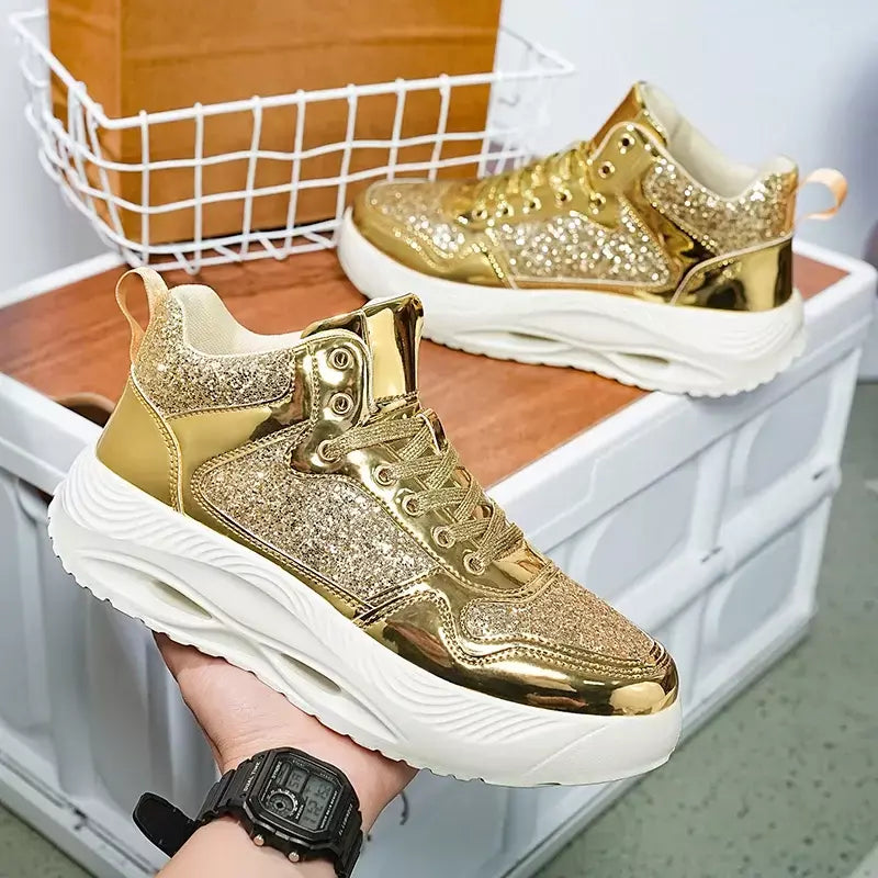 Mulheres de luxo esporte tênis corrida ouro dos homens treinamento atlético caminhada tênis confortável luz casal sapatos esportivos diários
