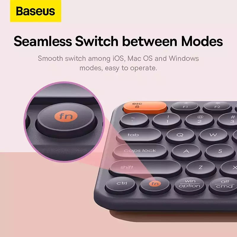 Baseus-Teclado Ergonômico Sem Fio, 2.4G, Bluetooth 5.0, Keycap Numérico para iPad, MacBook, Tablet, Laptop, PC, Office Game