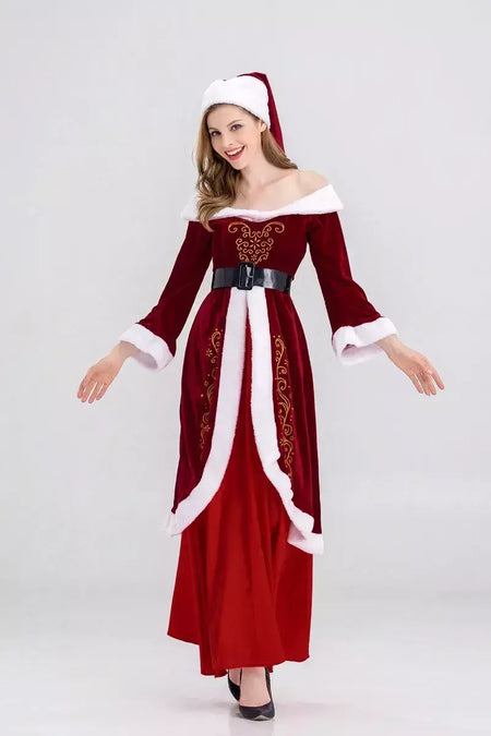 Traje de papai noel feminino masculino vestido de elfo de natal unissex roupa de festa adulto terno de natal desempenho de palco festivo role play wear