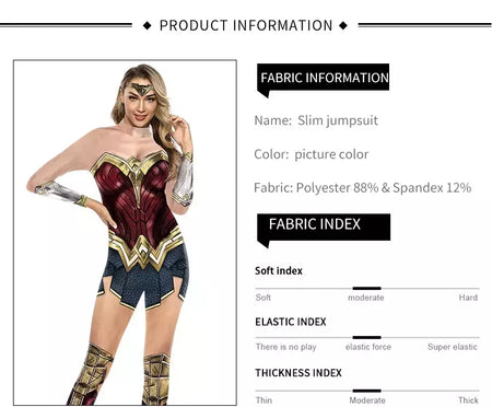 Miniso cosplay filme mulher maravilha traje festa de halloween impressão sexy macacão desempenho palco zentai bodysuit roupas femininas