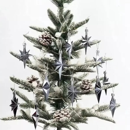 12pçs enfeites de suspensão de natal de plástico, pingente de árvore de natal em forma de estrela brilhante, suprimentos para festa diy, decorações de festival