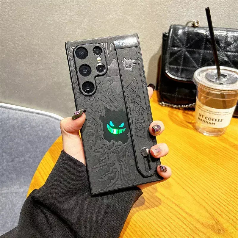 Gengar dos desenhos animados couro pulseira laser caso de telefone para samsung galaxy s25 s24 s23 s22 ultra plus a56 a55 a54 a36 capa à prova de choque