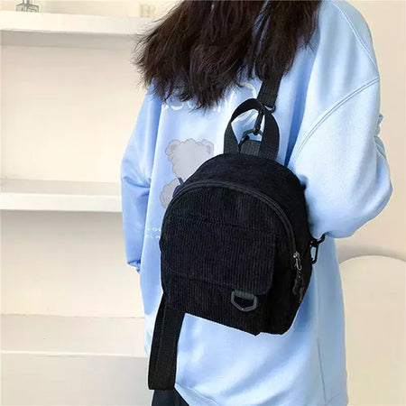 Mini mochila feminina, mochila escolar de veludo simples pequena, grande capacidade, mochila feminina durável, monocromática, casual, viajando, moda