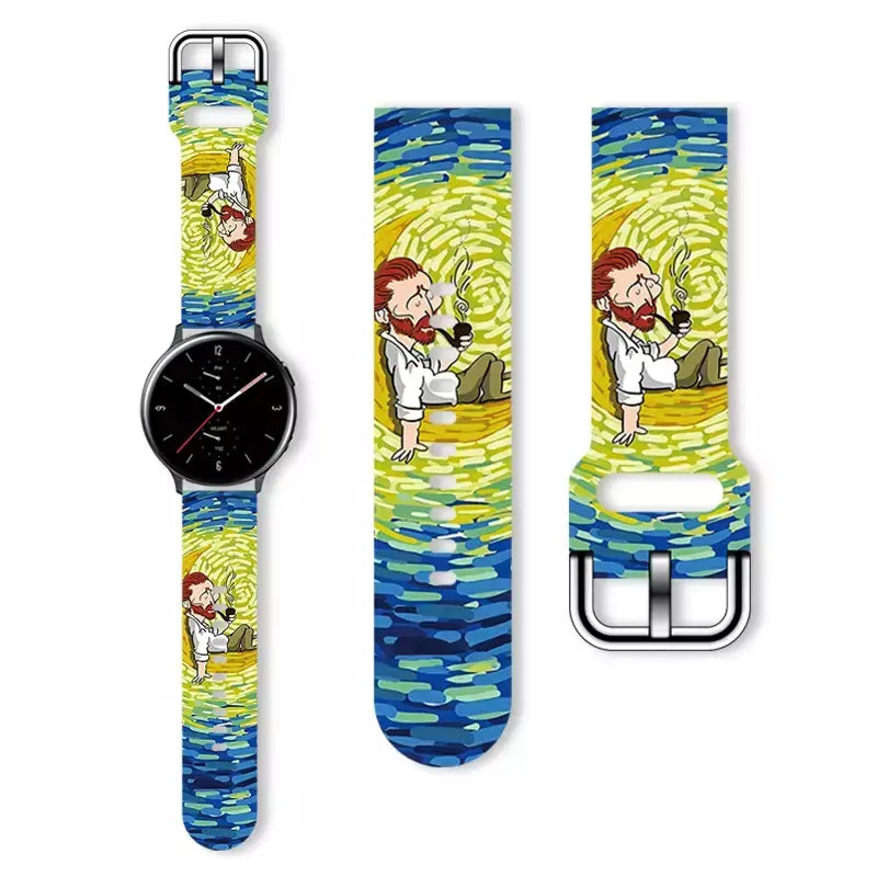 Pulseira impressa série van gogh de 20mm para samsung galaxy watch 7/6/5 40mm 44mm pulseira substituível para xiaomi huawei amazfit