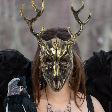 Máscara de antler halloween cosplay máscara animal máscara realista com chifres para festa de máscaras confortável veado traje máscara prop