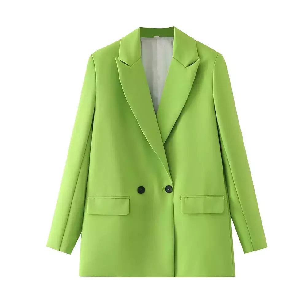 TRAF-Blazer de trespassado feminino, gola entalhada, manga comprida, chique, senhora do escritório, casaco vintage, casacos femininos, tops elegantes, moda