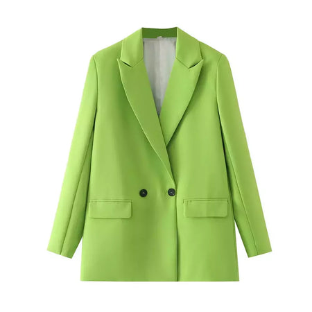TRAF-Blazer de trespassado feminino, gola entalhada, manga comprida, chique, senhora do escritório, casaco vintage, casacos femininos, tops elegantes, moda