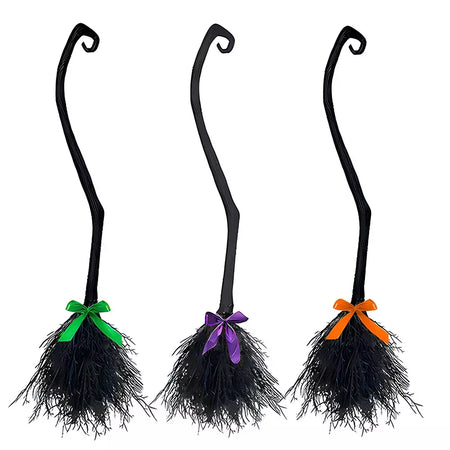Halloween bruxa vassoura decorações magia plástico assustador prop cosplay adequado para festas de festival masquerade traje eventos adereços