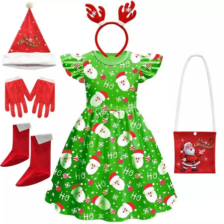 Novo natal meninas vestido carta papai noel impressão carnaval festa crianças roupas de natal masquerade desempenho roupas infantis