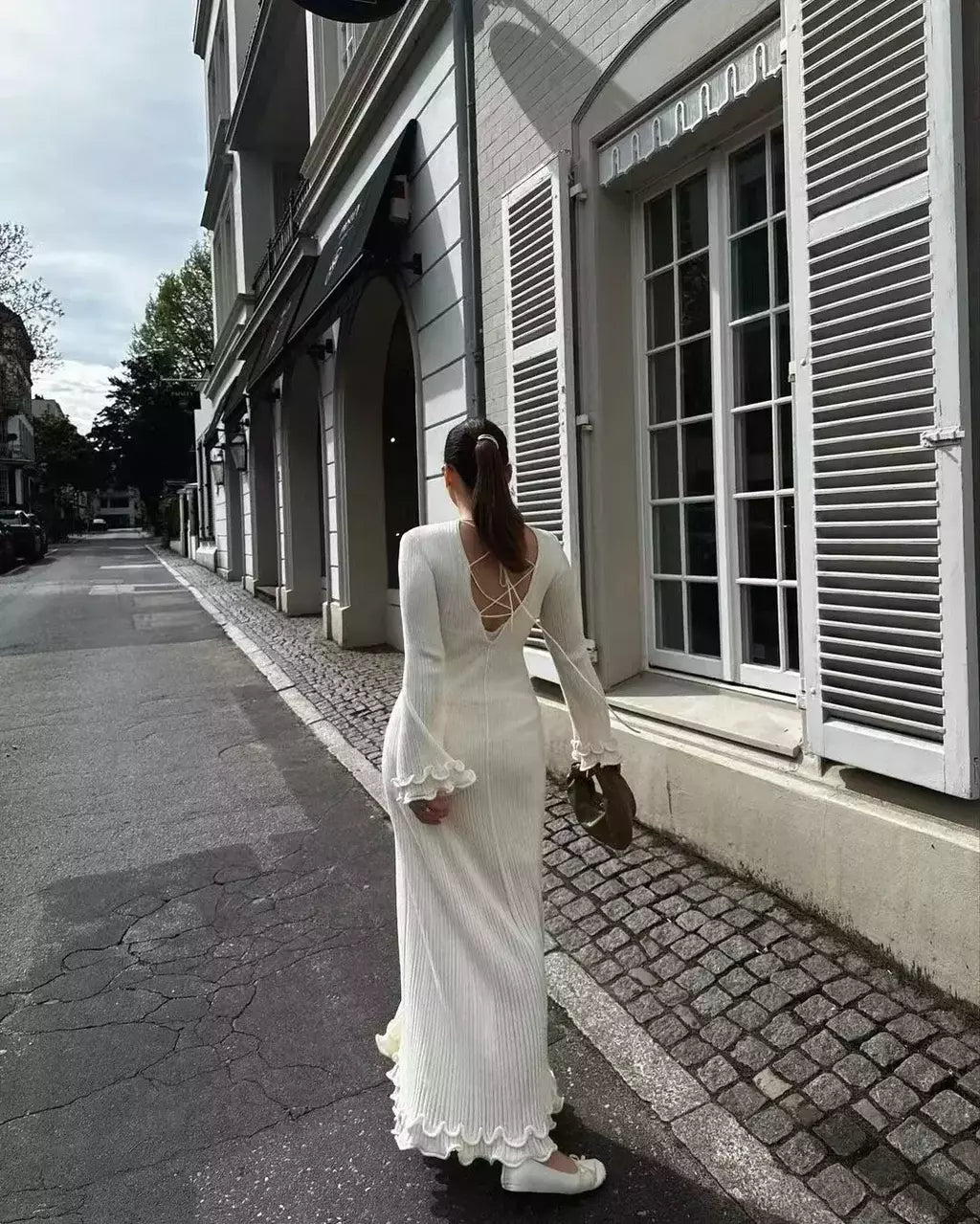 Elegante vestido de malha de manga comprida feminino, gola redonda, vestes finas brancas, vestidos de festa femininos, moda feminina, verão, outono, novo, 2022