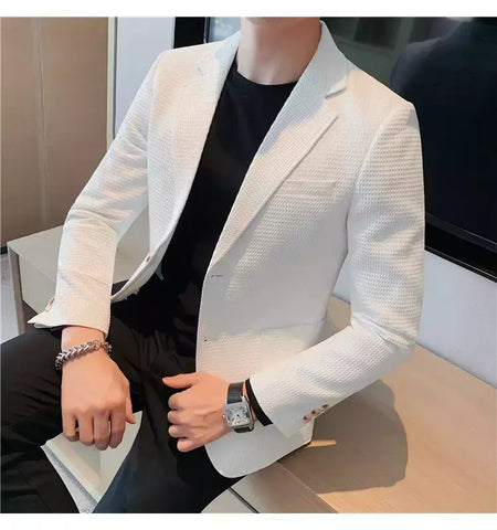 Casaco de peito único masculino, blazer slim fit, blazers grandes, casacos elegantes de luxo, outwear casual coreano para casamento