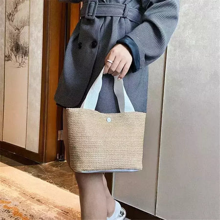 Fsafashion-bolsa de tecido palha para mulheres, bolsa casual para férias, bolsas com alça superior, bolsas de ombro retrô artesanais, moda feminina, 2024