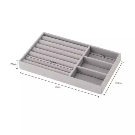 Atualizar caixa de armazenamento de jóias de veludo colar empilhável bandeja de exibição pulseira brinco organizadores diy artesanato gaveta caixa cinza