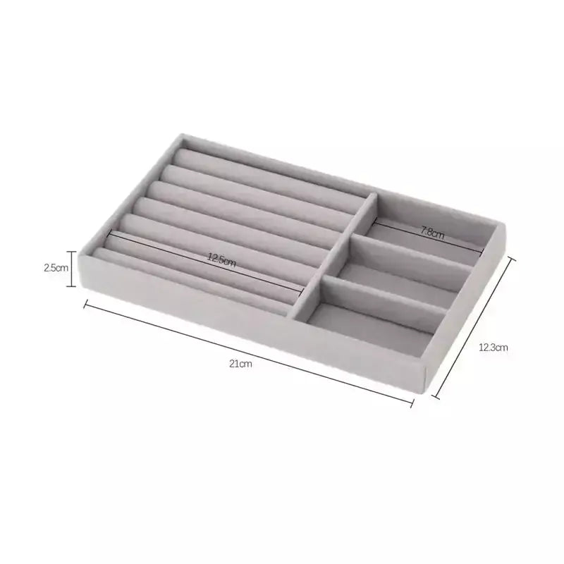 Atualizar caixa de armazenamento de jóias de veludo colar empilhável bandeja de exibição pulseira brinco organizadores diy artesanato gaveta caixa cinza