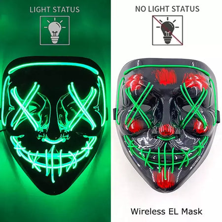 Neon sem fio led máscara de purga brilho no escuro cosplay máscara de terror halloween masquerade festa máscaras brilhantes engraçado vestir-se