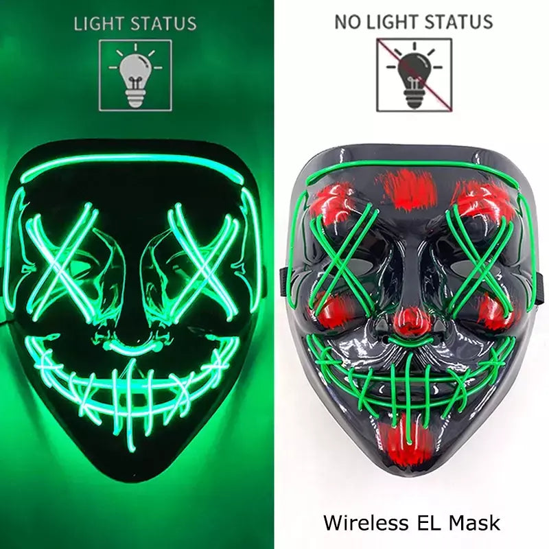 Neon sem fio led máscara de purga brilho no escuro cosplay máscara de terror halloween masquerade festa máscaras brilhantes engraçado vestir-se