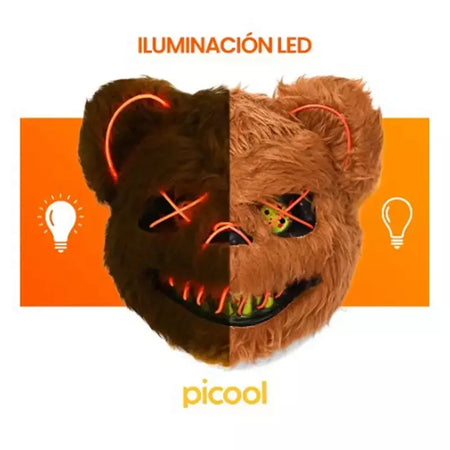 Nova luz led halloween cosplay máscara facial festa mostrar palco maquiagem horror sangrento coelho urso máscara dos desenhos animados carnaval cabeça capa