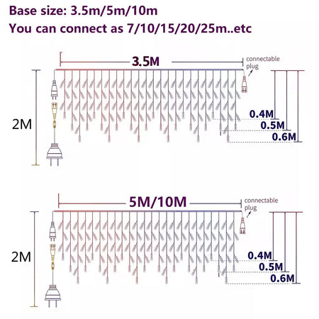 3.5m-40m luzes da corda do sincelo led luzes de fadas guirlanda de natal ao ar livre para o ano novo jardim quintal festa casamento terraço decoração