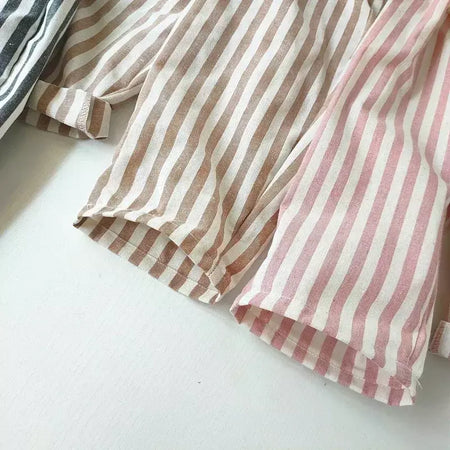 Primavera verão meninos listrado calças soltas bebê menina vintage casual linho algodão harlan calças crianças rendas-up calça crianças roupas