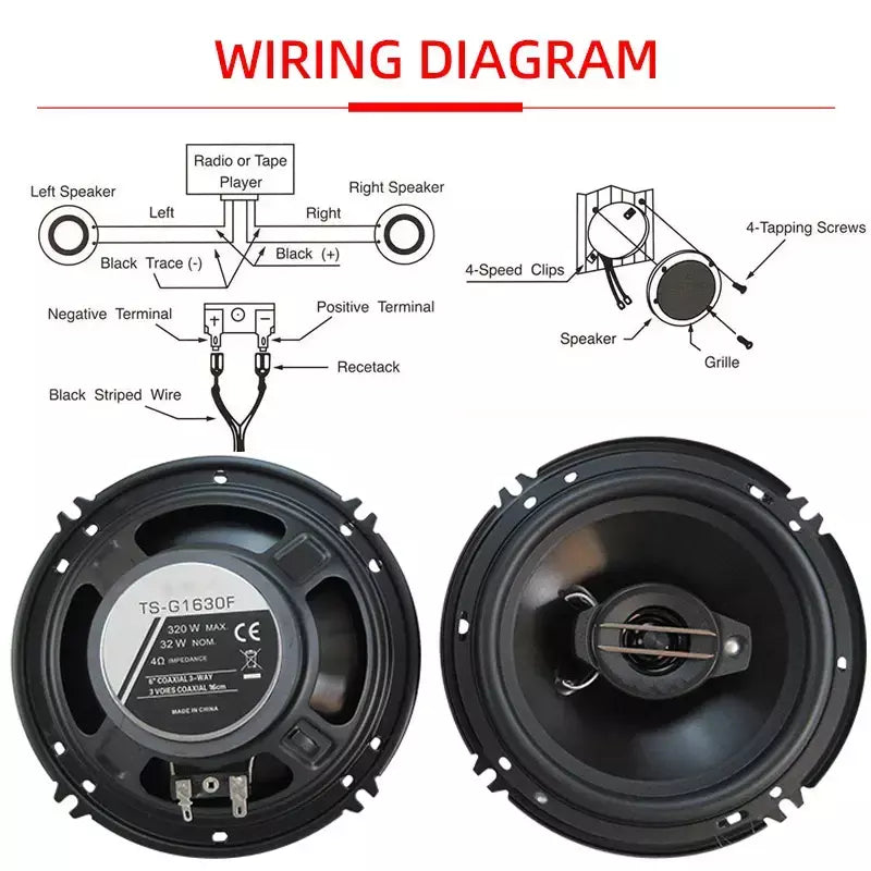 2 pçs 6 Polegada 320w 3 vias universal carro coaxial música estéreo gama completa hi-fi para carro caminhão porta alto-falantes sistema de som surround
